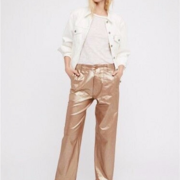 Nwt Antik Batik For Free People Sz 40 Copper Metallic Linen Crop Pant